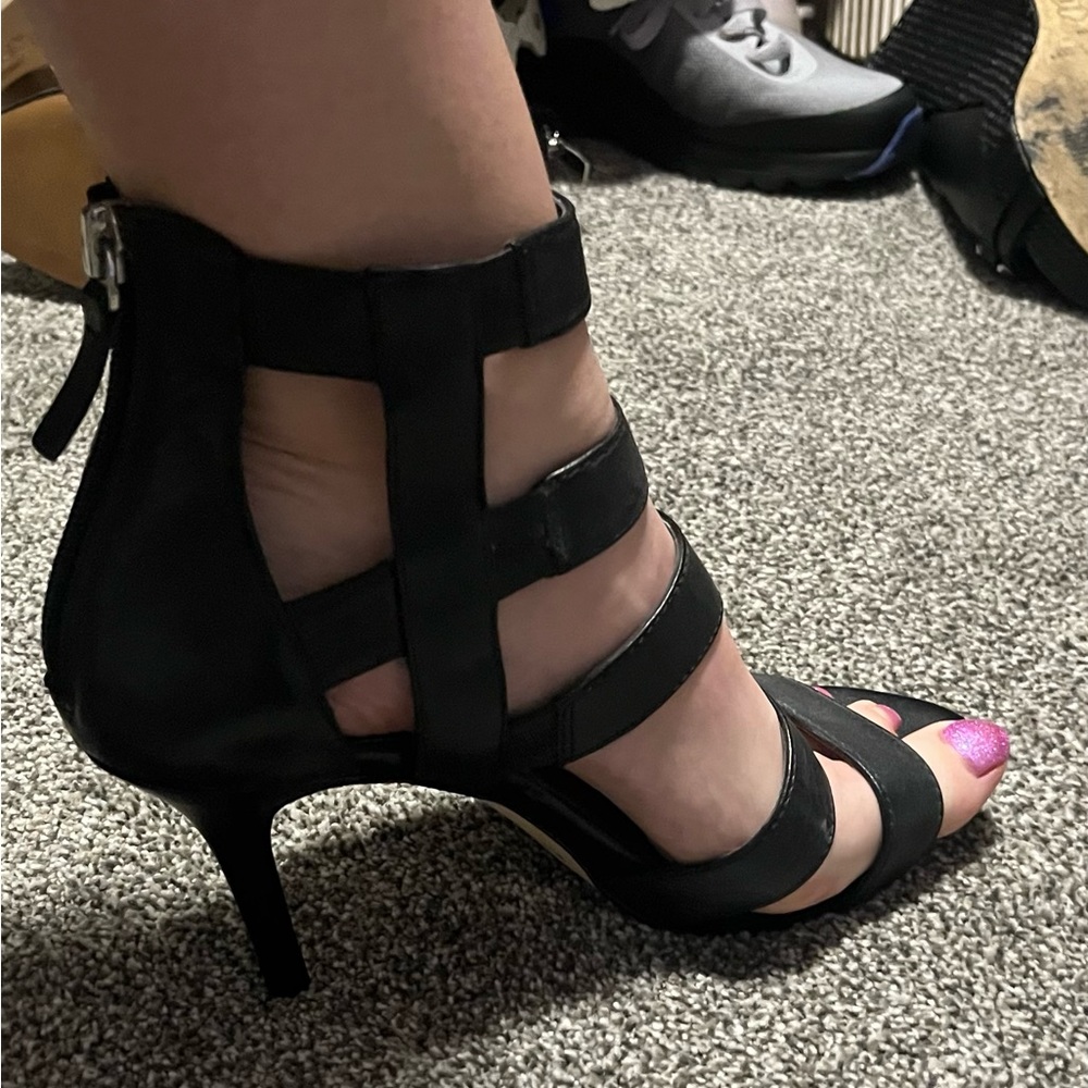 White House Black Market Black open toe heels